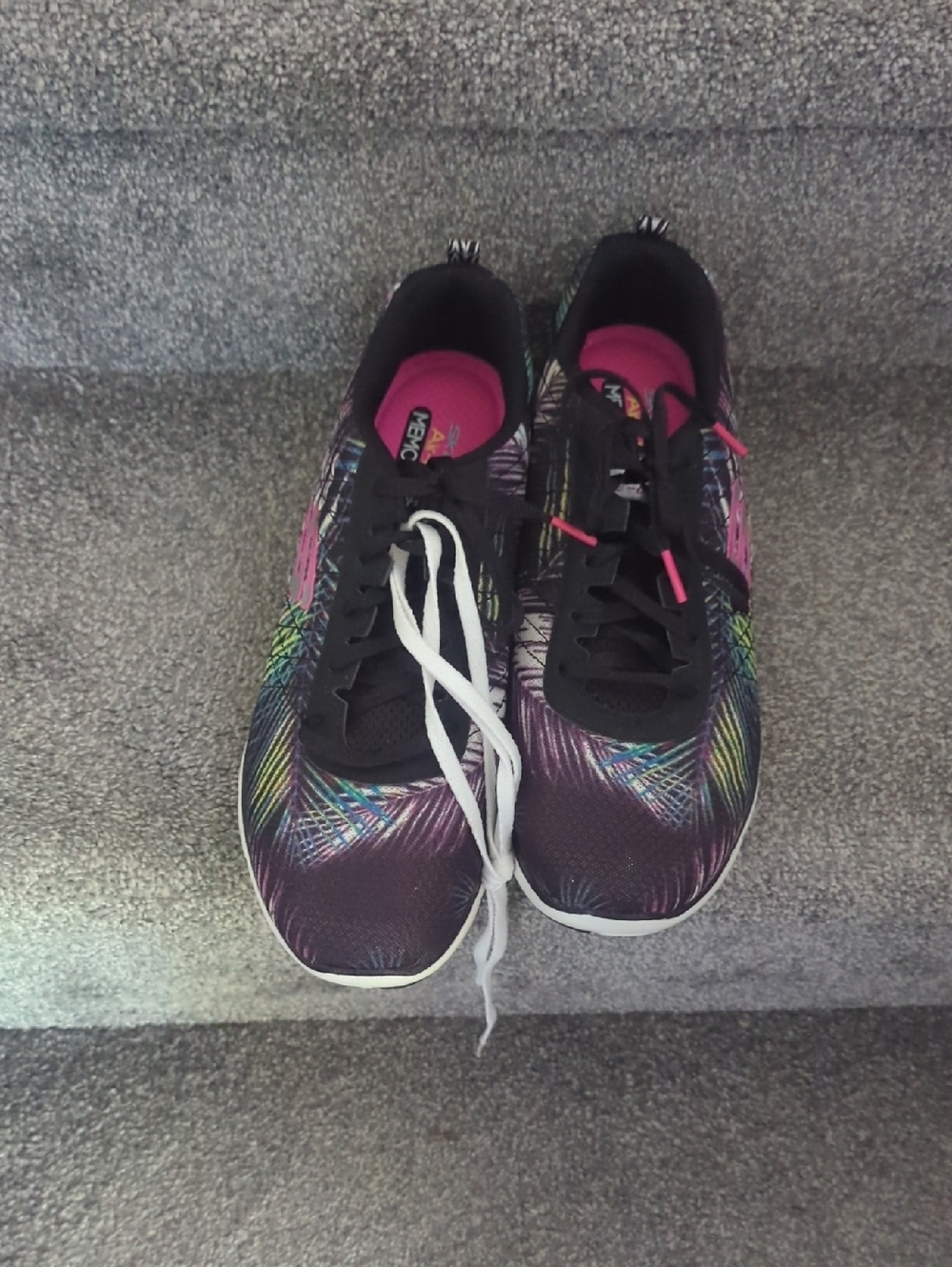 Skechers Women's Black Athletic Sneakers with Pink and Multicolor Pattern